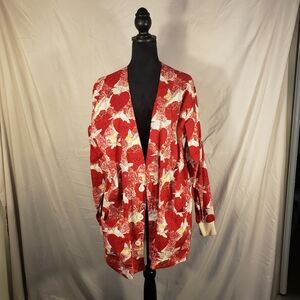 SB Scrubs Red and Pink Floral Cotton Love Top - M